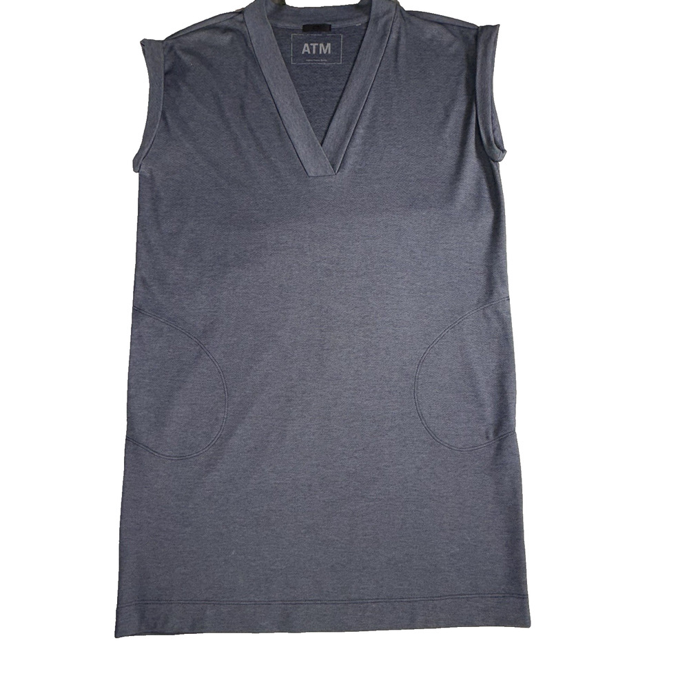 ATM Anthony Thomas Melillo Minimalist Shift dress pockets Med V-neck blue gray